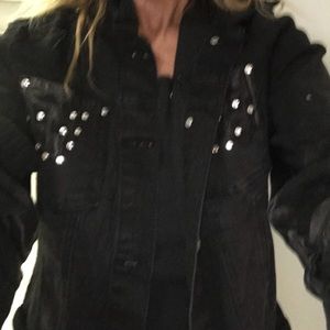 Black denim jacket with silver studding
